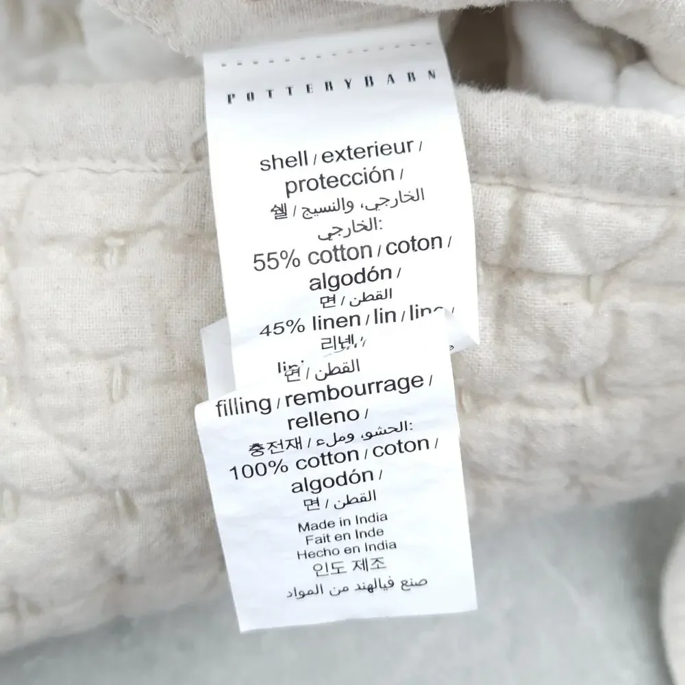 Pottery Barn Euro Sham Pick Stitch Quilted Cotton Linen Minimalist Farmhouse 2pc
